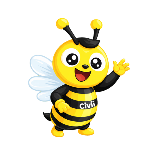 Civii, la abeja mascota de Centro Cívitas, saludando